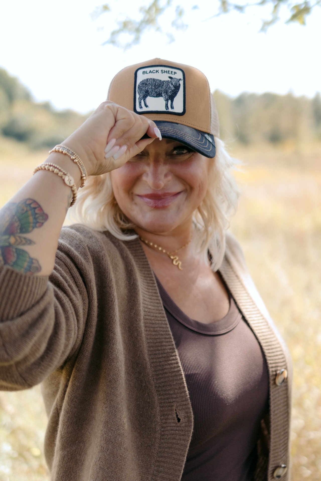 Jill Anderson wearing a Black Sheep cap